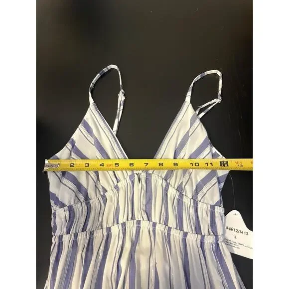 Angie Striped Tiered Coastal Sundress Women’s Large Blue White Shimmer Tie Back - Picture 9 of 12